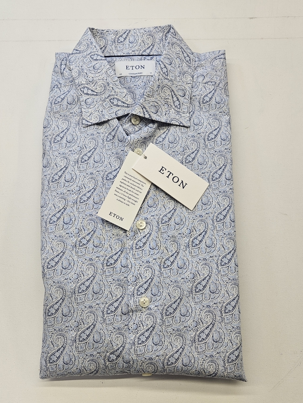 Eton NWT X-large Casual Button Down Shirt Size 43 17 Contemporary Blue Paisley
